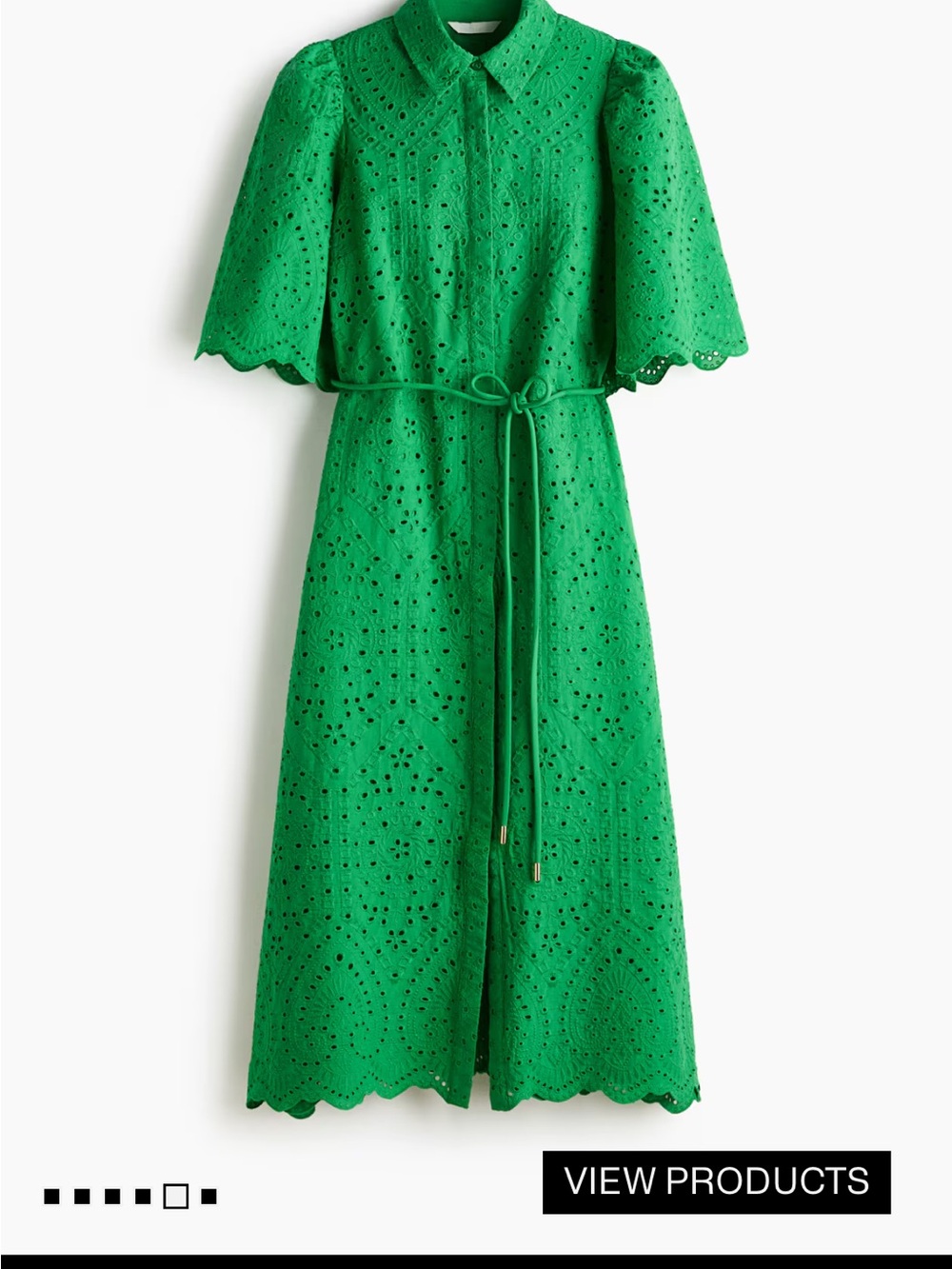 H&M Green Eyelet Midi Dress with Tie Waist